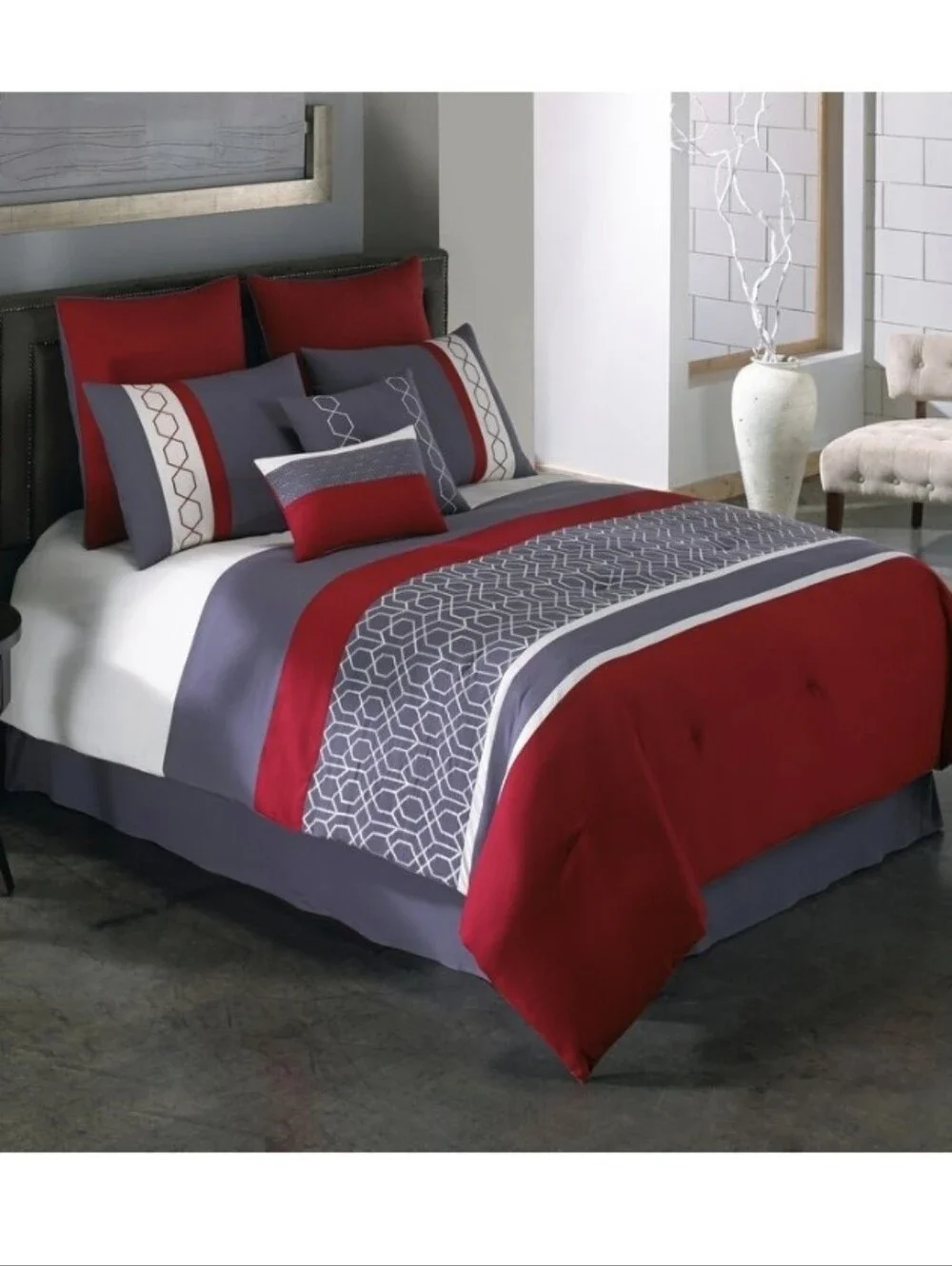 Riverbrook Home Cypress Red 8 Piece Comforter Set - Red/Grey - Queen
